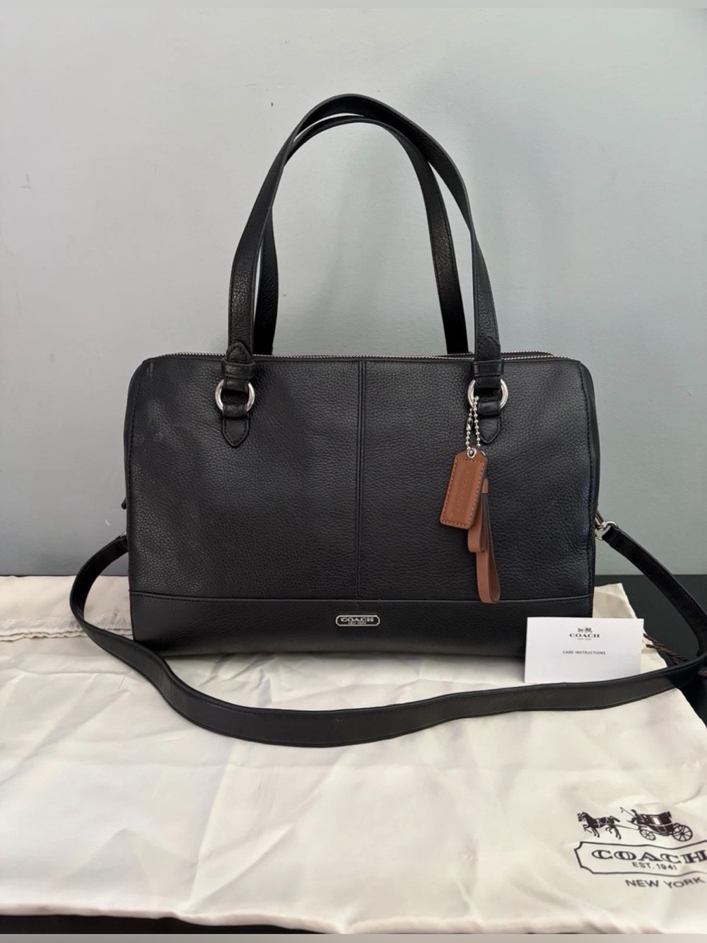 NWT COACH Park Katheryn Black Leather Triple Zip Satchel Shoulder Bag ~ 31324